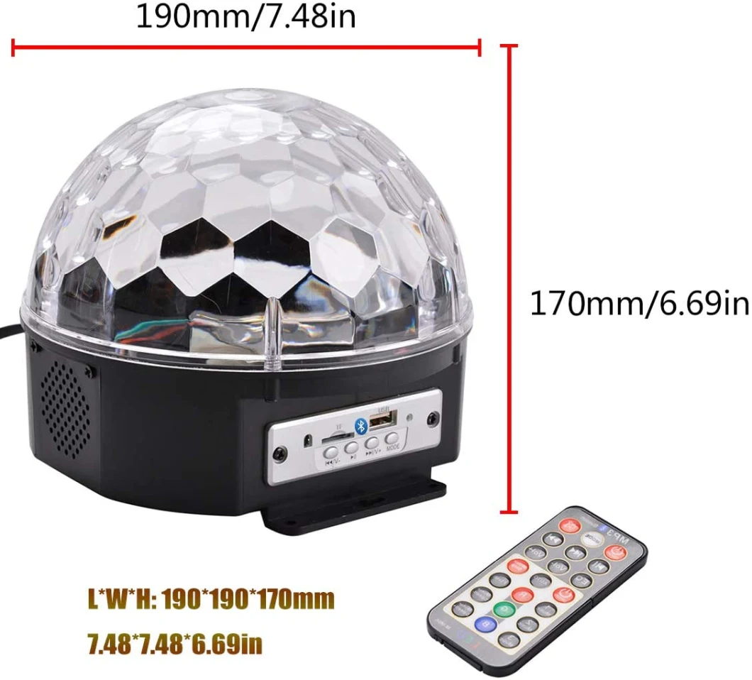 9color LED Stage Lights DJ Rotating Crystal Magic Ball Light Sound Activated Light with Remote Control